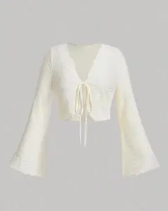 SHEIN アイボリー フレアスリーブ クロップドカーディガン