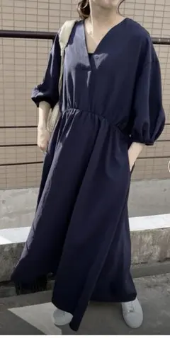 Spick & Span ネイビー ロングワンピース 七分袖