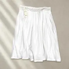森ガール 白 コットンスカート ウエストビジュー ナチュラル 新品タグ付のサムネイル