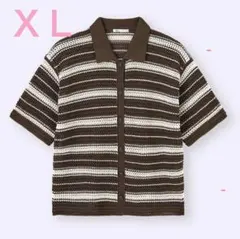 透かし編みボーダーニットシャツ(半袖)ＸＬ