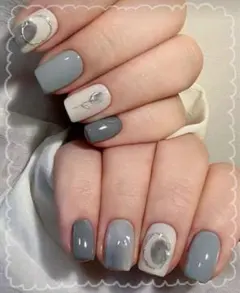 ネイルチップ　お花　シンプル　可愛い　ラメ　キラキラ　パステルグレー　結婚式