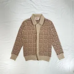 ニットカーディガン ブラウン ベージュ 千鳥柄 オーバーサイズ