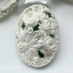 289 刺繍 ブローチ ボタニカル グリーン ハンドメイド