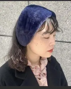 新品ネイビーファーヘアバンド　カチューシャ　ヘッドドレス　冬
