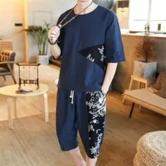 半袖 セットアップ tシャツ ハーフ パンツ 綿麻 上下 2点セット カジュ