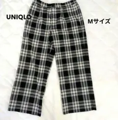 ❀セール❀ユニクロ チェック柄ワイドパンツ 黒系Mサイズ
