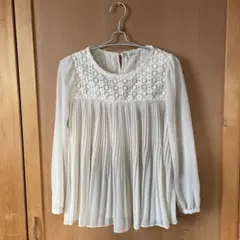 earth オフホワイト シフォン 長袖ブラウス カットソー Fサイズ