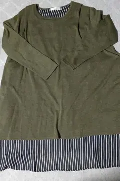 【３連休セール】グリーン&ストライプ 長袖　トップス　Lサイズ！