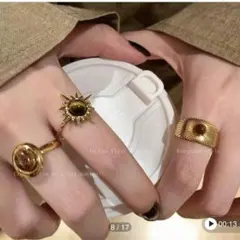 【新品】ボヘミアン風太陽モチーフリングセット 3個セット天然石フリーサイズ