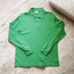 美品 日本製 LACOSTE ロングニットポロシャツ グリーン 綿100