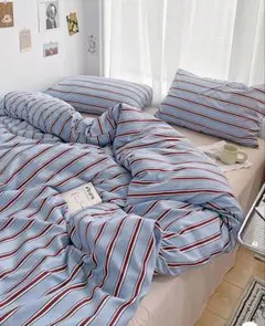 北欧風ミニマリストストライプ柄 3点セット (掛け布団カバー1枚、枕カバー2枚