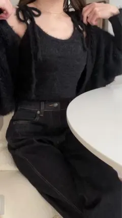 ボレロXリボンキャミソールフェザーニットアンサンブル　mb1522 ブラック