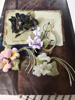 4点　染め花ミニすみれ*染め花*ブラウス　コサージュ ブローチ　ボネ