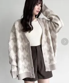 Heather 起毛アーガイルニットカーディガン