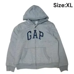 GAP ビッグロゴ ジップアップ 裏ボア パーカー XL y2k グレー 00s