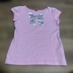 メゾピアノ 半袖 Tシャツ ピンク ボーダー リボン 150cm 中古品