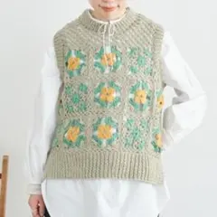 cdc ネパール　ハンドニット 　キンカン柄　ベスト　ジレ