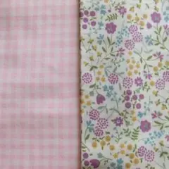 ダブルガーゼ　はぎれ　生地　チェック　花柄赤紫　2種セット　他おまとめ