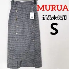 【新品】MURUA(ムルーア) チェック柄ハイウエストペンシルスカート 秋服S