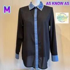 【美品】 AS KNOW AS 長袖　シャツ　ブラック　M 重ね襟　D8のサムネイル