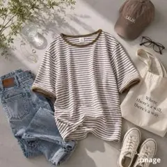 アプレジュール クレア リブカットソー 配色 Tシャツ ボーダー 半袖 伸縮 Fのサムネイル