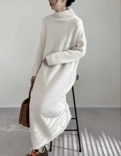 前後2WAYハイネック指穴マキシニットワンピース　　　　　SC アイボリー