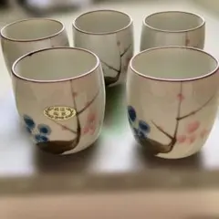 陶器製湯飲み 5個セット 花模様