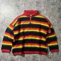 【vintage】希少　90s ニット　ボーダー　レインボー　古着　一点物　レア