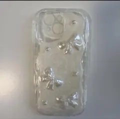 iPhone15 スマホケース パールリボン