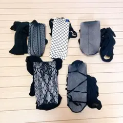 レディースストッキング・網タイツM-L 黒6足セット まとめコスプレ ハロウィン