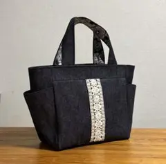 ハンドメイドトートバッグ　トートバッグ　デニム　インド刺繍リボン
