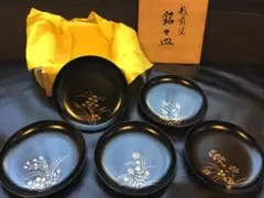 逸品　越前塗　越前漆器　天然木　手塗り本漆塗り　蒔絵　木製　５枚　未使用