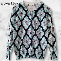 ✨１点物✨Crown & Ivy 総柄ニットカーディガン 幾何学模様 レトロ S