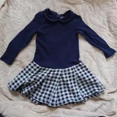 PETIT BATEAU ネイビー チェック柄 ワンピース 80-90cm
