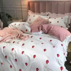 ワイドダブル ベッド用品4点セット ．寝具 枕カバー掛け布団カバ-