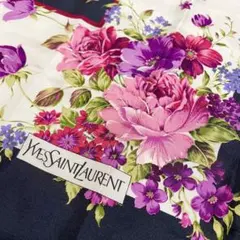美品☆イヴサンローラン 大判スカーフ 花柄 ピンク パープル ブラック