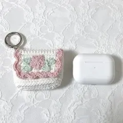 桜ミニポーチキーホルダー　編み物　AirPodsケース　バッグチャーム　桜ピンク