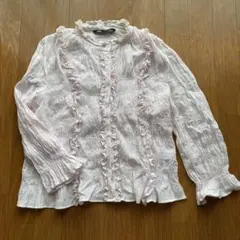 ZARA フリル ブラウス 長袖 ピンク Sのサムネイル
