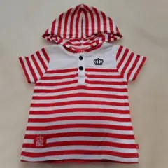 BABY DOLL フード付きTシャツ 赤白ストライプ 80