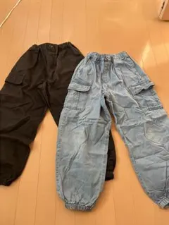 GU ワイドカーゴジョガーパンツ2点セット 黒 デニムブルー