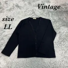 ヴィンテージ (LL) ニット カーディガン レース 日本製 ウール混 Vネック