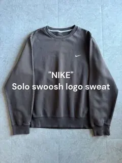 Y2K NIKE スウェット ワンポイントスウッシュ チャコール 刺繍ロゴ L