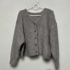 studio CLIP 5ゲージボアライクヤーンダブルフロントカーディガン モカ