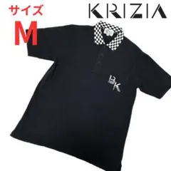 B. by KRIZIA 半袖ポロシャツ メンズM 黒 チェッカー 襟柄 刺繍のサムネイル