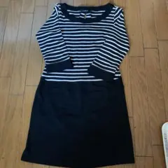ストライプ 長袖 ひざ丈ワンピース　S ディノス これからの季節に１枚で