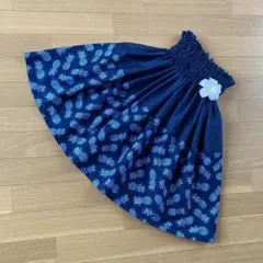 ケイキ☆子ども☆切り替えパウスカート☆フラダンス☆ハワイアン☆ネイビー×ブルー