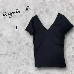agnès b. 黒 Vネック 半袖Tシャツ　前後V 日本製