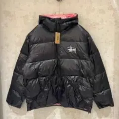 Stussy ジャケット ダウンジャケット 刺繍 XLサイズ ピンク/ブラック