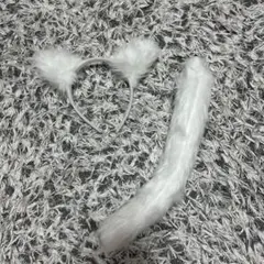 ハロウィン コスプレ 猫耳カチューシャと尻尾セット ホワイト