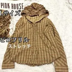 【PINK HOUSE】ピンクハウス ピコフリル チェック フード ブラウス Lのサムネイル